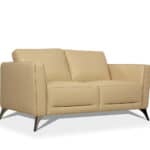 Cream Leather Loveseat with Black Legs and Track Arms