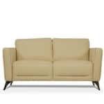 Cream Leather Loveseat with Black Legs and Track Arms