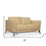 Cream Leather Loveseat with Black Legs and Track Arms
