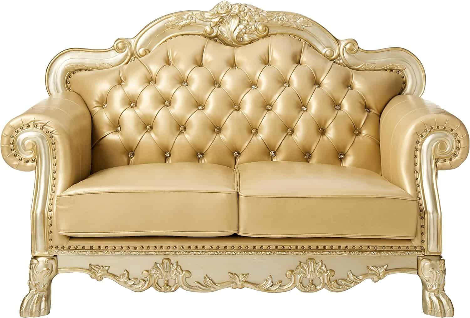 64 Inch Bone and Gold Faux Leather Loveseat with Toss Pillows 6 64 Inch Bone and Gold Faux Leather Loveseat with Toss Pillows - Image 6