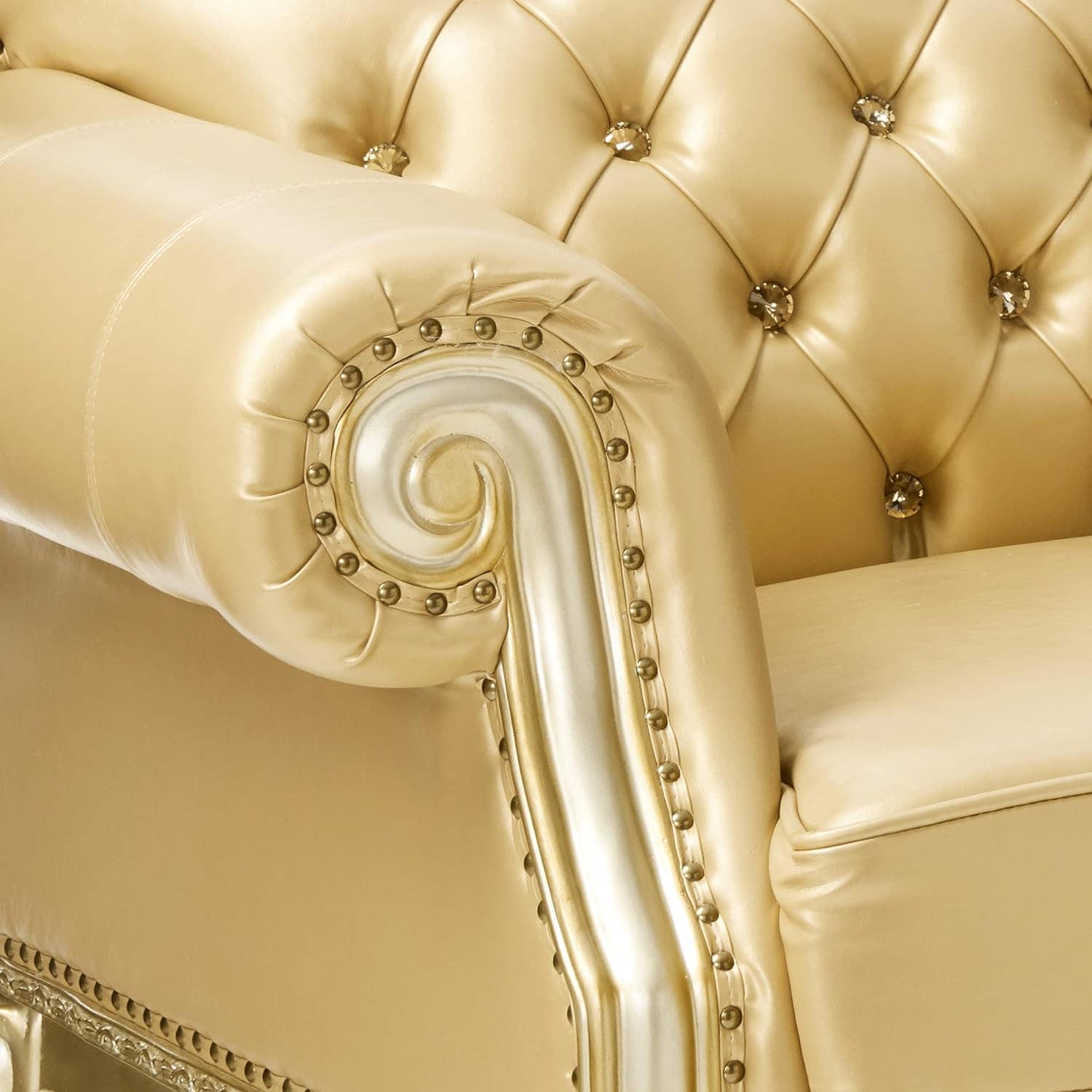 64 Inch Bone and Gold Faux Leather Loveseat with Toss Pillows 9 64 Inch Bone and Gold Faux Leather Loveseat with Toss Pillows - Image 9
