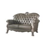 Bone Faux Leather Loveseat with Toss Pillows and Square Arms