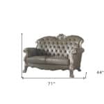 Bone Faux Leather Loveseat with Toss Pillows and Square Arms