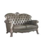 Bone Faux Leather Loveseat with Toss Pillows and Square Arms
