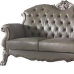 Bone Faux Leather Loveseat with Toss Pillows and Square Arms