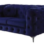 72-Inch Blue and Silver Velvet Loveseat With Tufted Cushions
