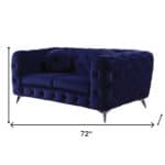 72-Inch Blue and Silver Velvet Loveseat With Tufted Cushions