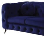72-Inch Blue and Silver Velvet Loveseat With Tufted Cushions