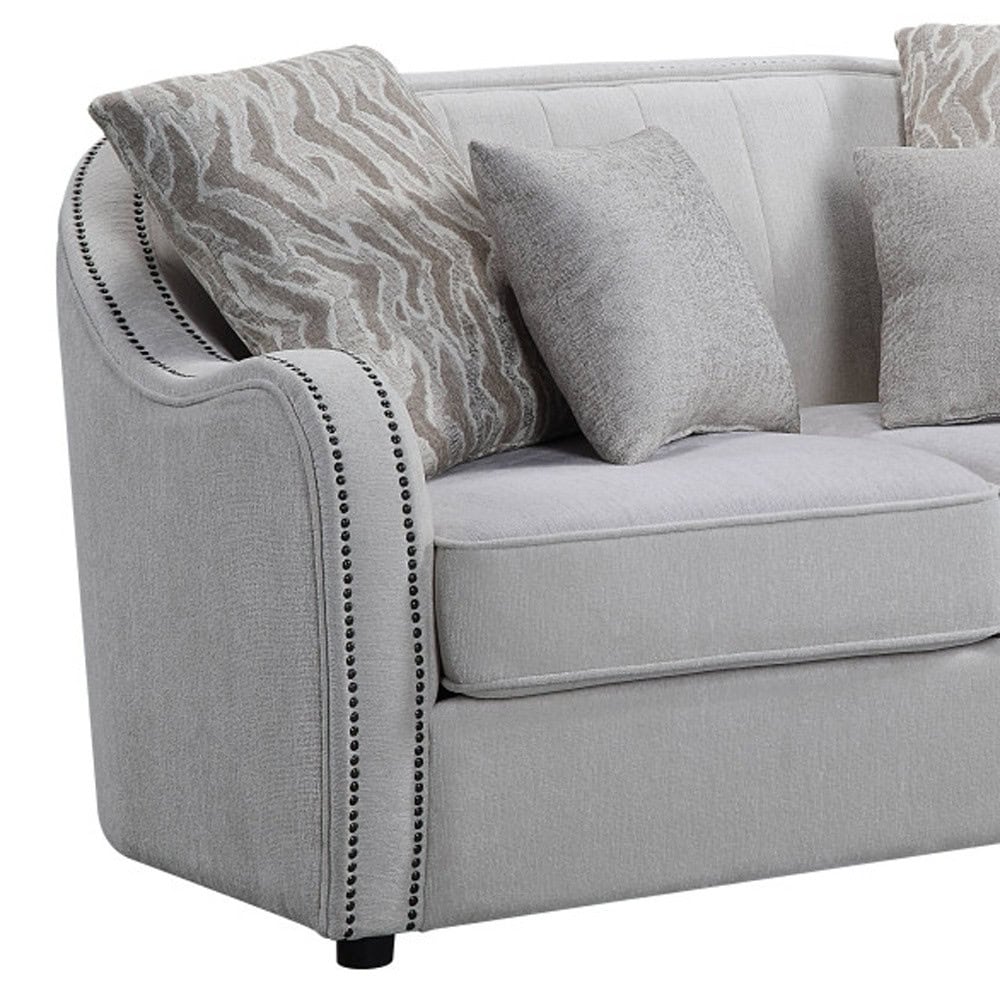 Beige and Black Linen Curved Loveseat with Toss Pillows 3 Beige and Black Linen Curved Loveseat with Toss Pillows - Image 3
