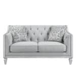 Light Gray and Off White Loveseat with Toss Pillows