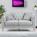 Light Gray and Off White Loveseat with Toss Pillows