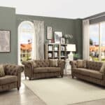 67 Inch Brown Linen Loveseat with Tufted Cushions and Pillows 9 67 Inch Brown Linen Loveseat with Tufted Cushions and Pillows