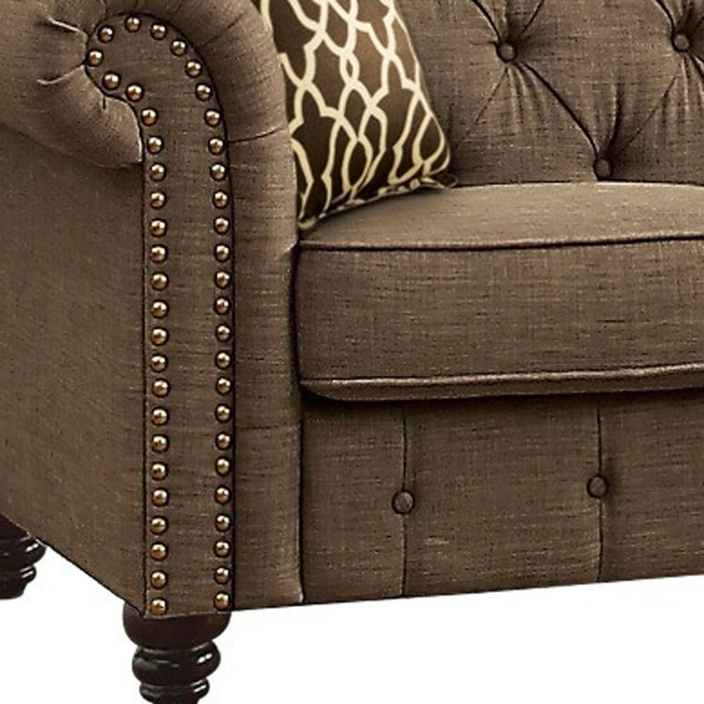 67 Inch Brown Linen Loveseat with Tufted Cushions and Pillows 3 67 Inch Brown Linen Loveseat with Tufted Cushions and Pillows - Image 3