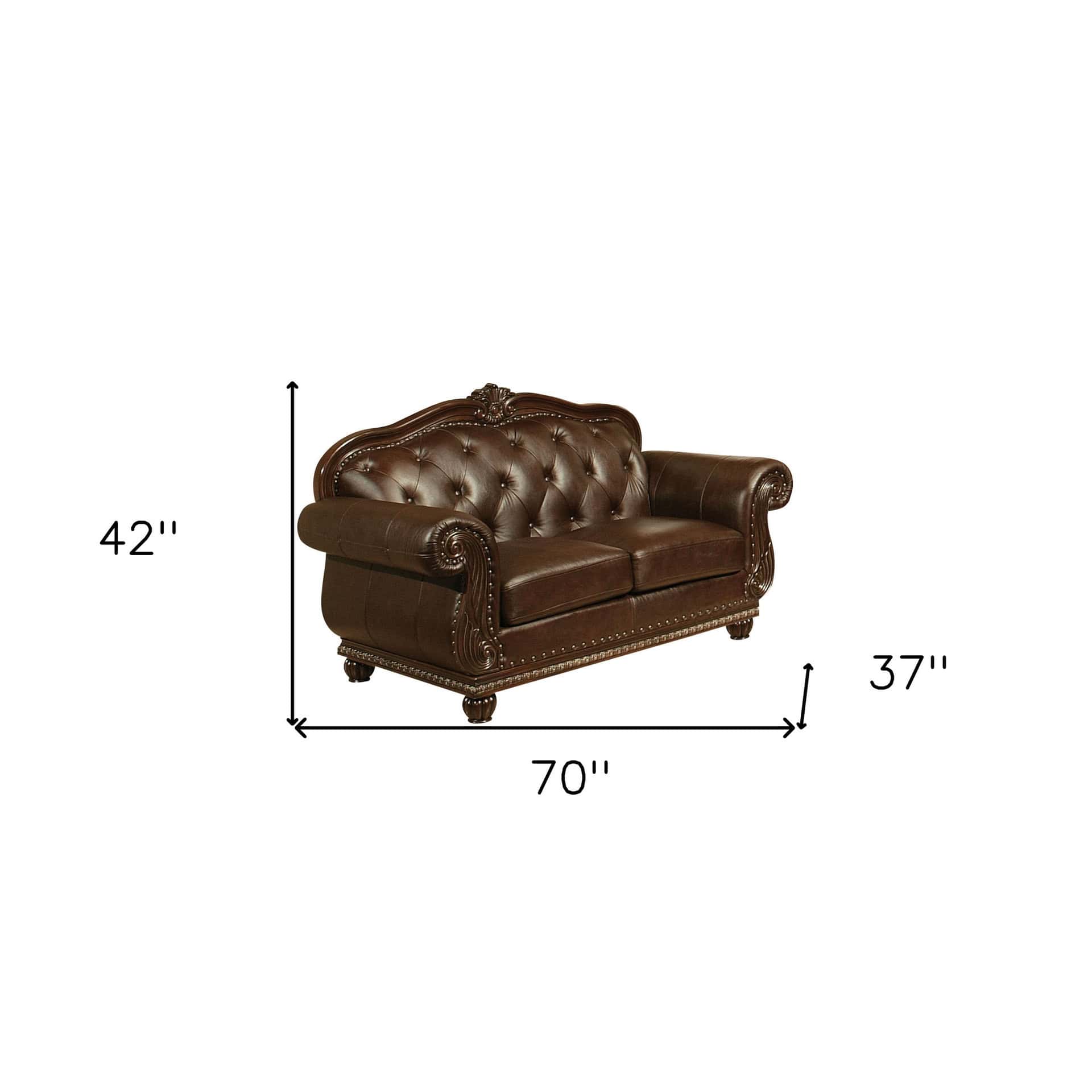 Espresso Faux Leather Love Seat with Nailhead Trim 10 Espresso Faux Leather Love Seat with Nailhead Trim
