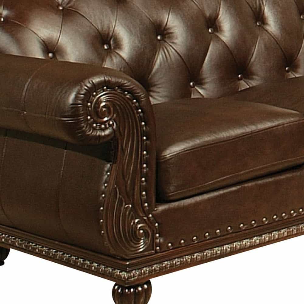 Espresso Faux Leather Love Seat with Nailhead Trim 3 Espresso Faux Leather Love Seat with Nailhead Trim - Image 3