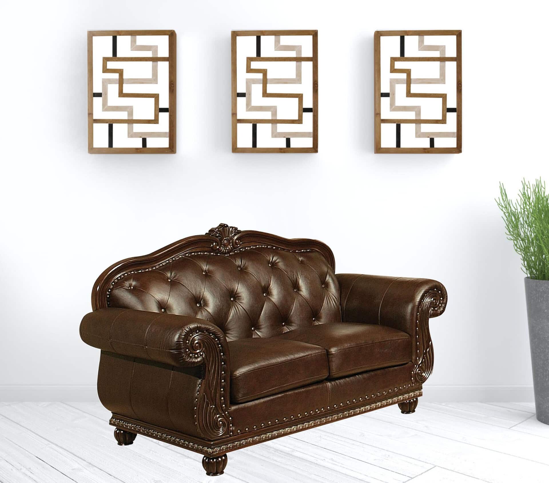 Espresso Faux Leather Love Seat with Nailhead Trim 2 Espresso Faux Leather Love Seat with Nailhead Trim - Image 2