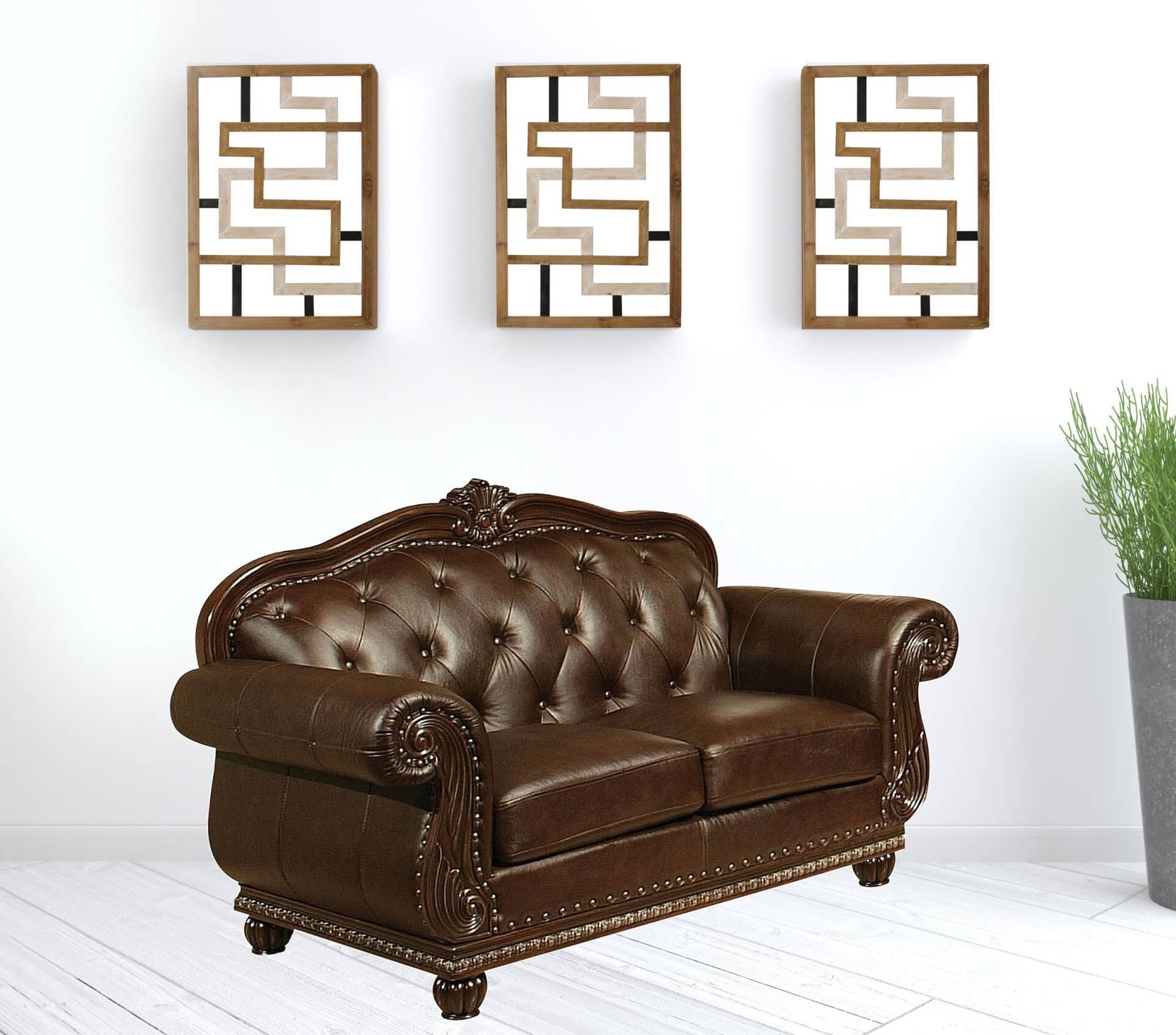 Espresso Faux Leather Love Seat with Nailhead Trim 7 Espresso Faux Leather Love Seat with Nailhead Trim