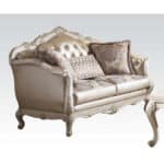 Pearl Faux Leather Curved Loveseat with Toss Pillows