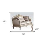 Pearl Faux Leather Curved Loveseat with Toss Pillows