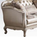Pearl Faux Leather Curved Loveseat with Toss Pillows