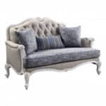 64 Inch Beige Linen and White Love Seat for Two