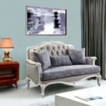 64 Inch Beige Linen and White Love Seat for Two