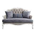 64 Inch Beige Linen and White Love Seat for Two