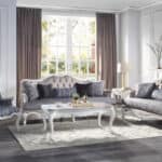 64 Inch Beige Linen and White Love Seat for Two