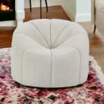 38 Inch White And Black Sherpa Swivel Barrel Chair