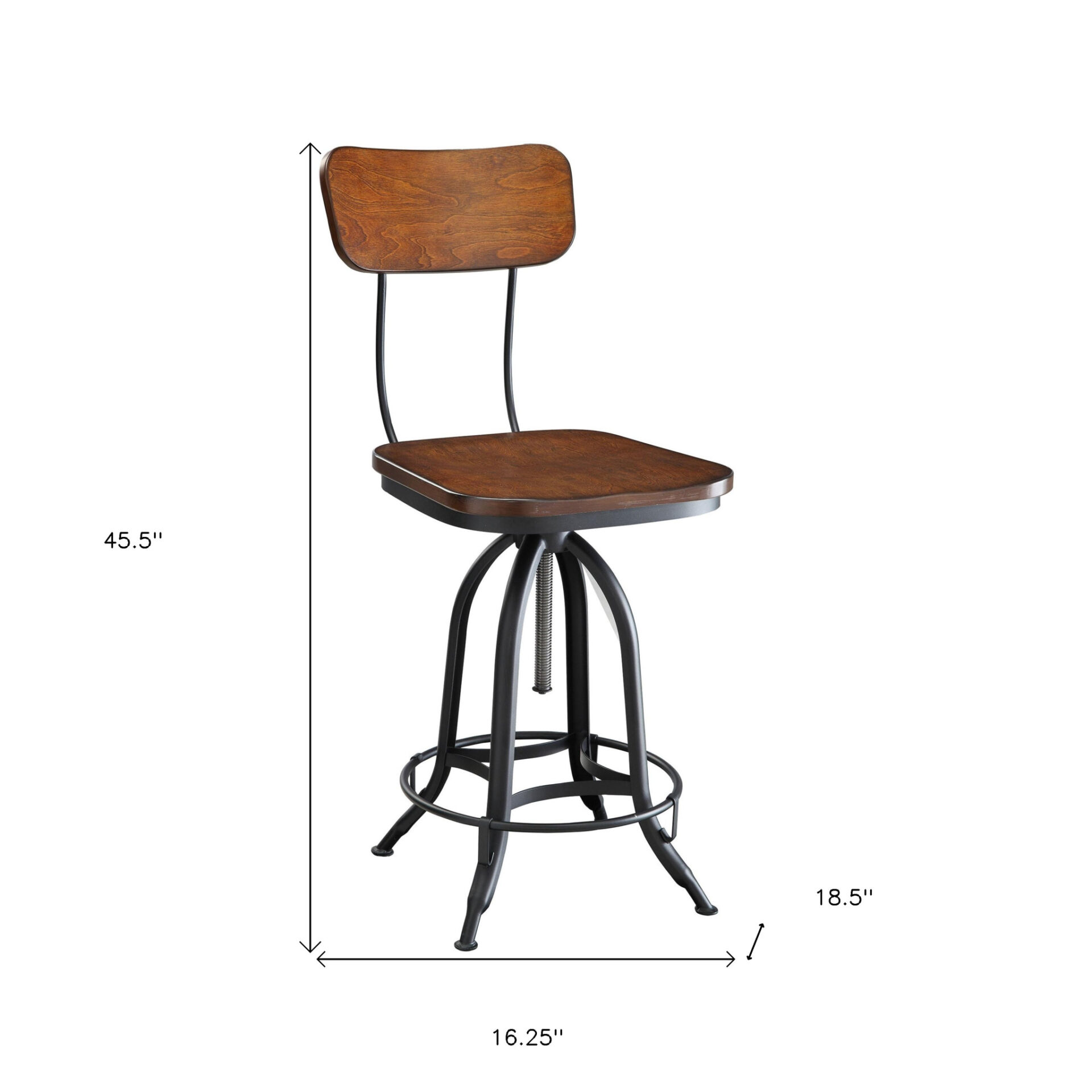 Adjustable Chestnut Wood and Black Steel Industrial Swivel Bar Stool 5 Adjustable Chestnut Wood and Black Steel Industrial Swivel Bar Stool - Image 5