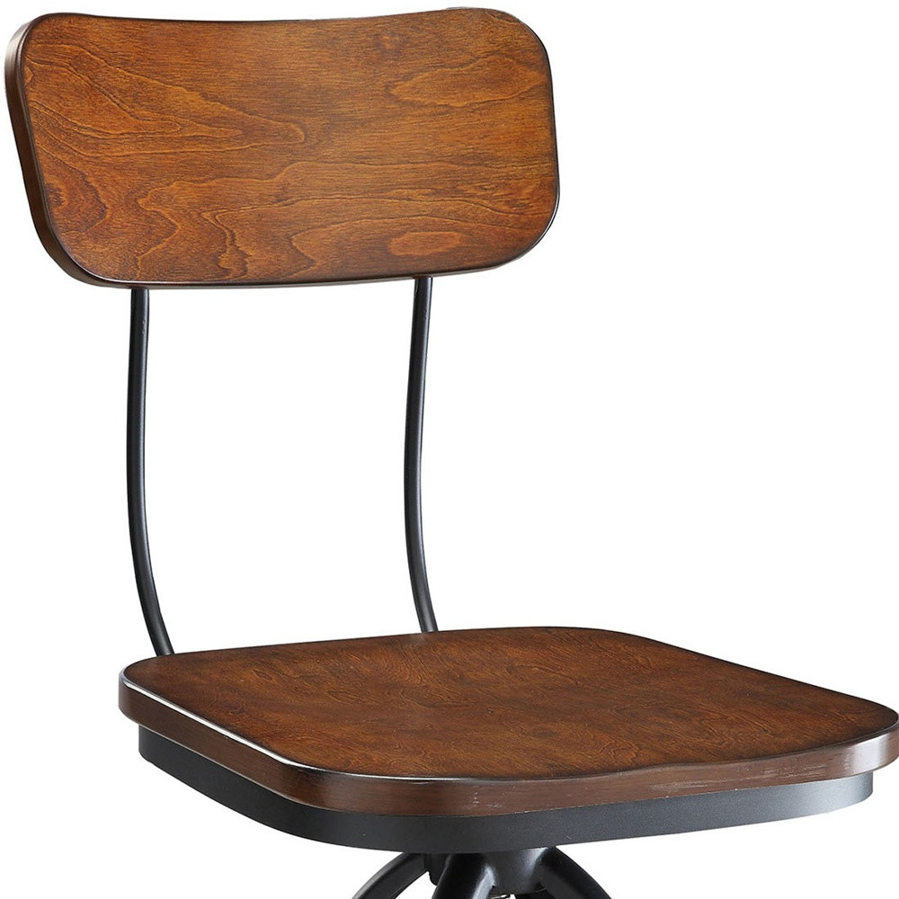 Adjustable Chestnut Wood and Black Steel Industrial Swivel Bar Stool 4 Adjustable Chestnut Wood and Black Steel Industrial Swivel Bar Stool - Image 4