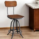 Adjustable Chestnut Wood and Black Steel Industrial Swivel Bar Stool 6 Adjustable Chestnut Wood and Black Steel Industrial Swivel Bar Stool