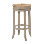 30 Inch Natural Gray Wood Swivel Backless Bar Stool With Footrest