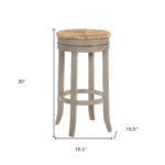 30 Inch Natural Gray Wood Swivel Backless Bar Stool With Footrest