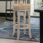 30 Inch Natural Gray Wood Swivel Backless Bar Stool With Footrest