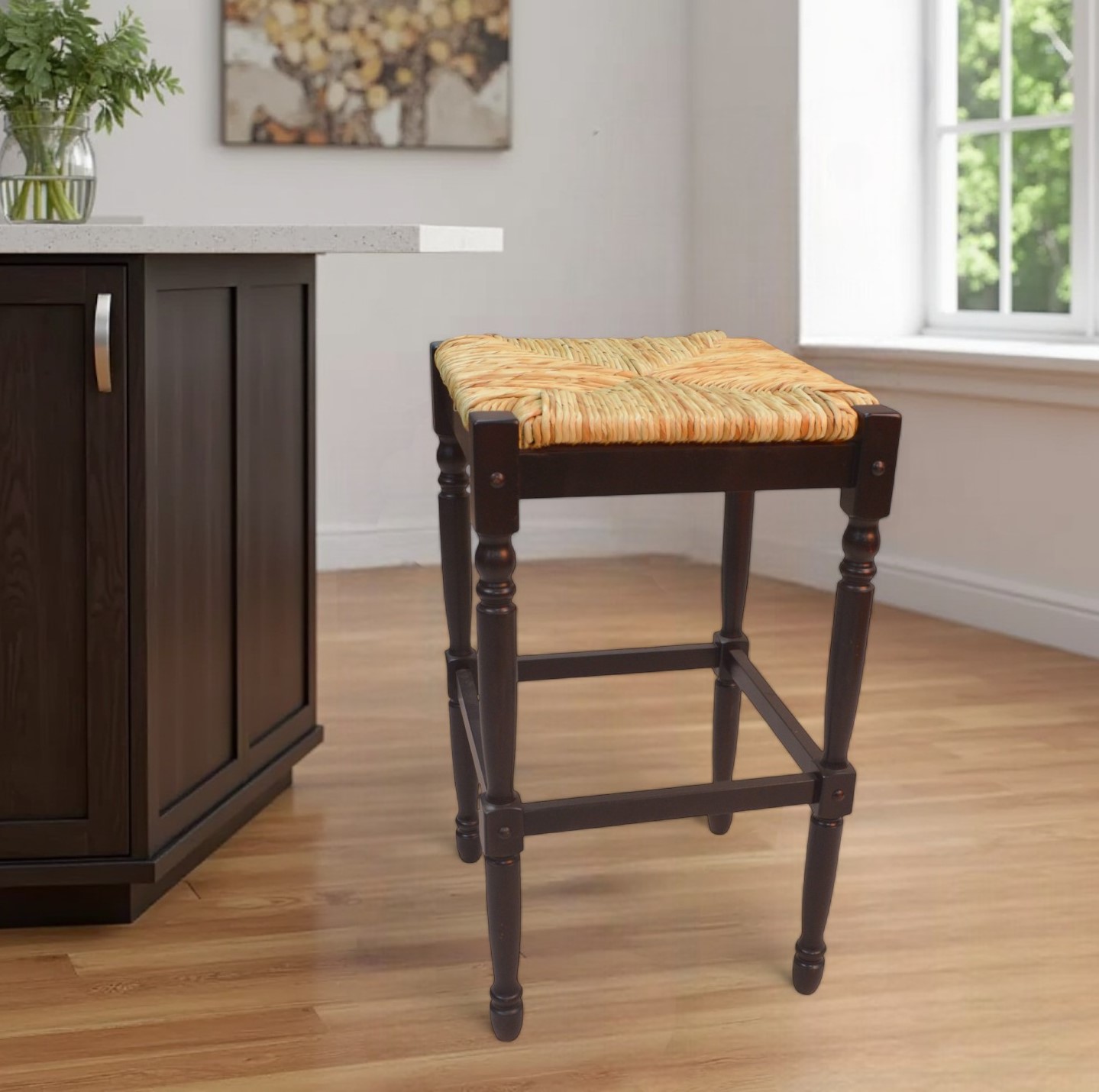 29-Inch Natural and Espresso Backless Solid Wood Bar Stool 1 29-Inch Natural and Espresso Backless Solid Wood Bar Stool