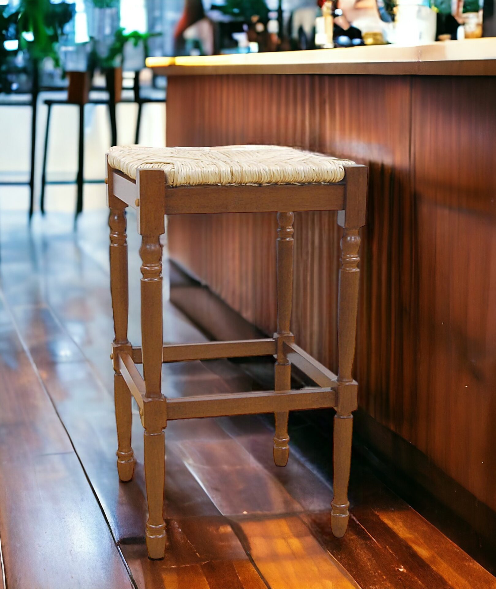 29 Inch Natural and Brown Backless Bar Stool with Footrest 2 29 Inch Natural and Brown Backless Bar Stool with Footrest - Image 2