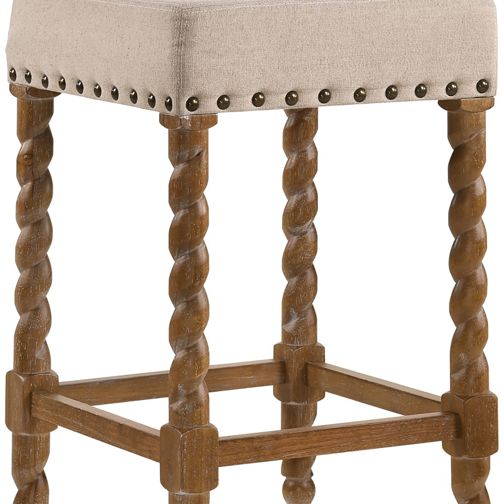 24 Inch Cream and Natural Backless Counter Height Bar Stool 4 24 Inch Cream and Natural Backless Counter Height Bar Stool - Image 4