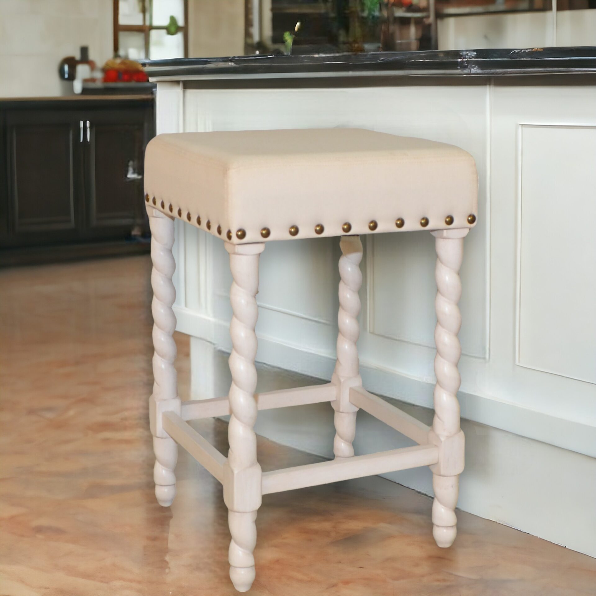 24 Inch Cream and White Backless Counter Height Bar Stool 2 24 Inch Cream and White Backless Counter Height Bar Stool - Image 2