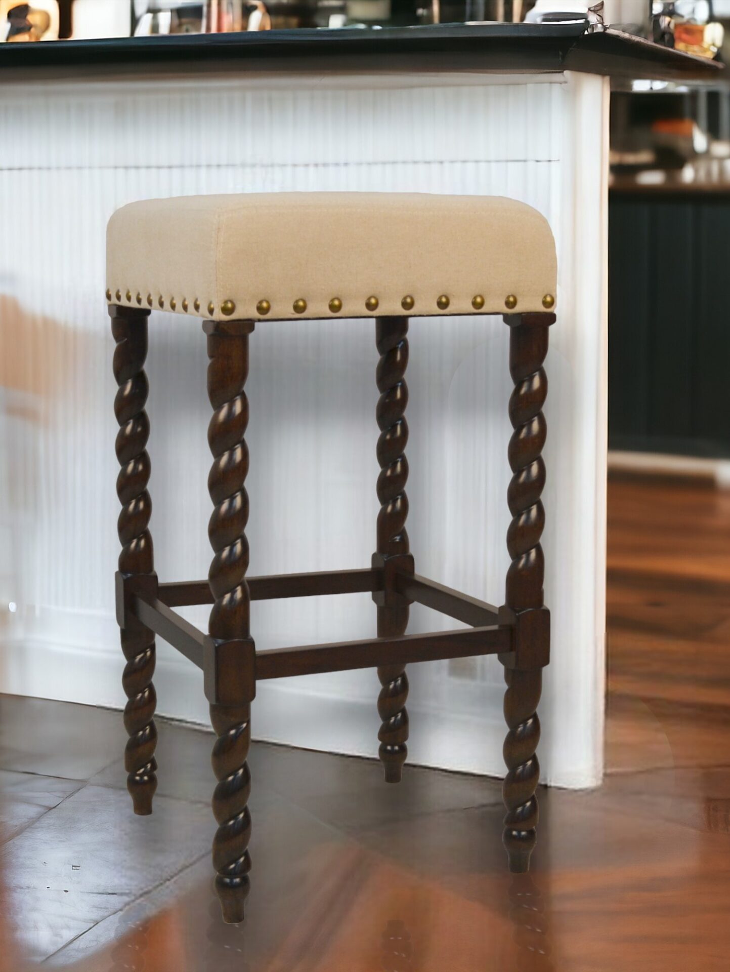 30 Inch Cream and Espresso Backless Bar Stool With Footrest 2 30 Inch Cream and Espresso Backless Bar Stool With Footrest - Image 2