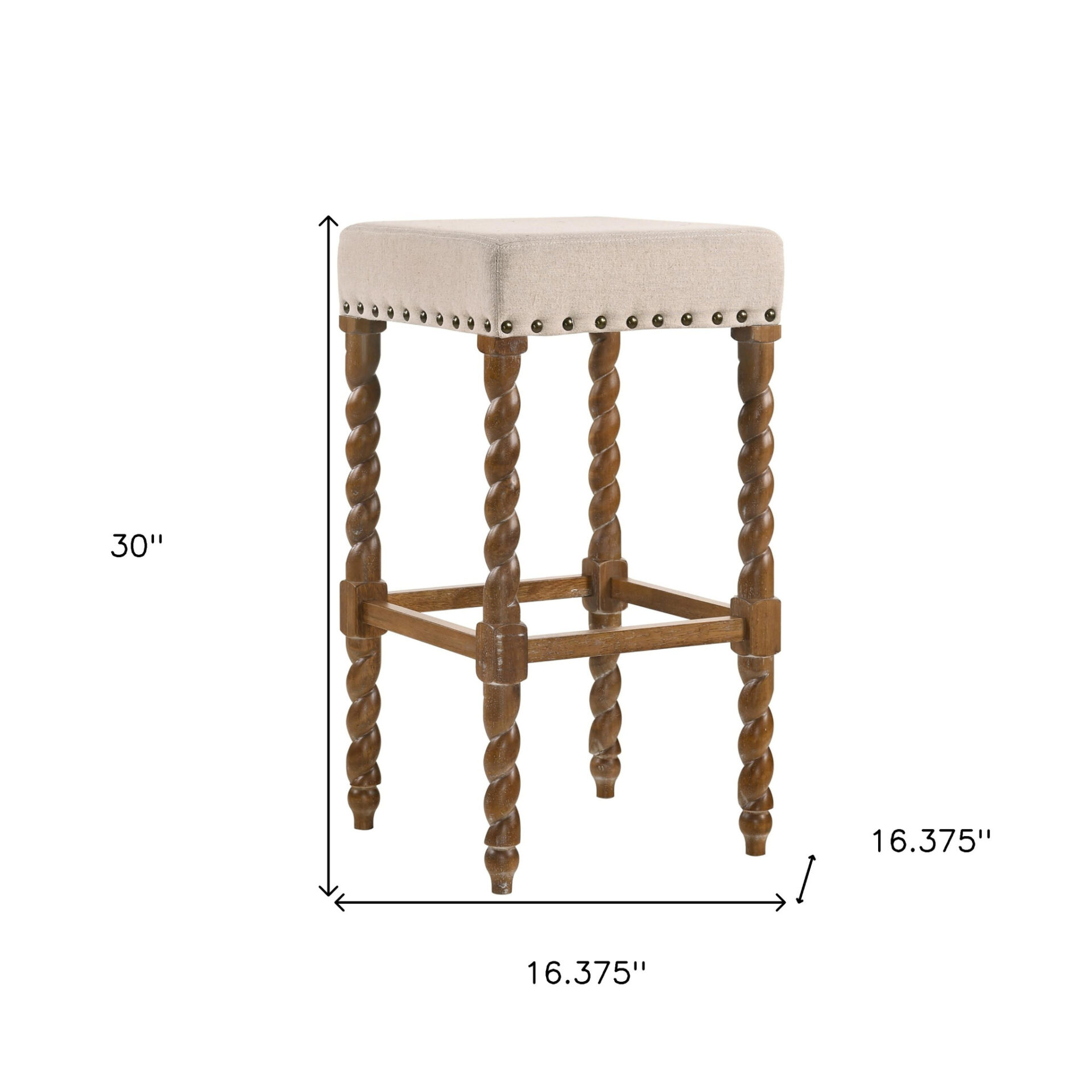 30 Inch Cream and Natural Wood Backless Bar Stool 5 30 Inch Cream and Natural Wood Backless Bar Stool - Image 5