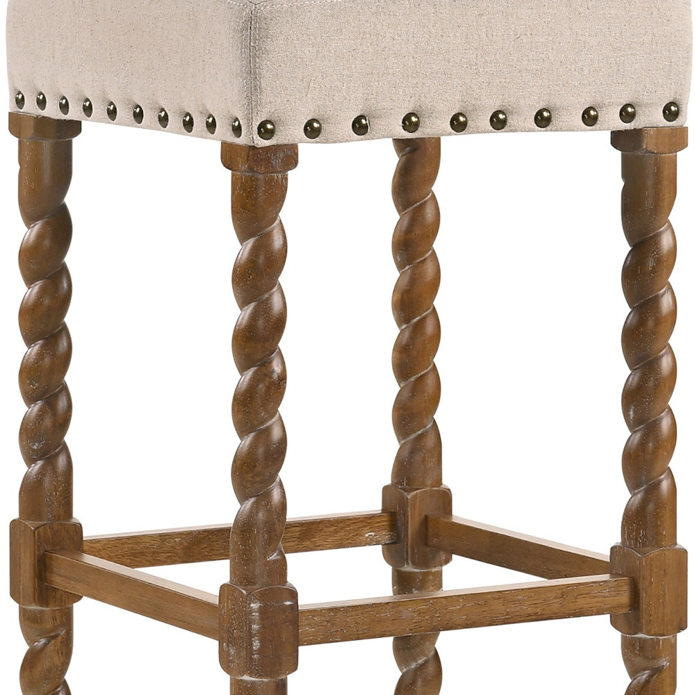 30 Inch Cream and Natural Wood Backless Bar Stool 4 30 Inch Cream and Natural Wood Backless Bar Stool - Image 4