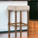 30 Inch Cream and Natural Wood Backless Bar Stool 7 30 Inch Cream and Natural Wood Backless Bar Stool