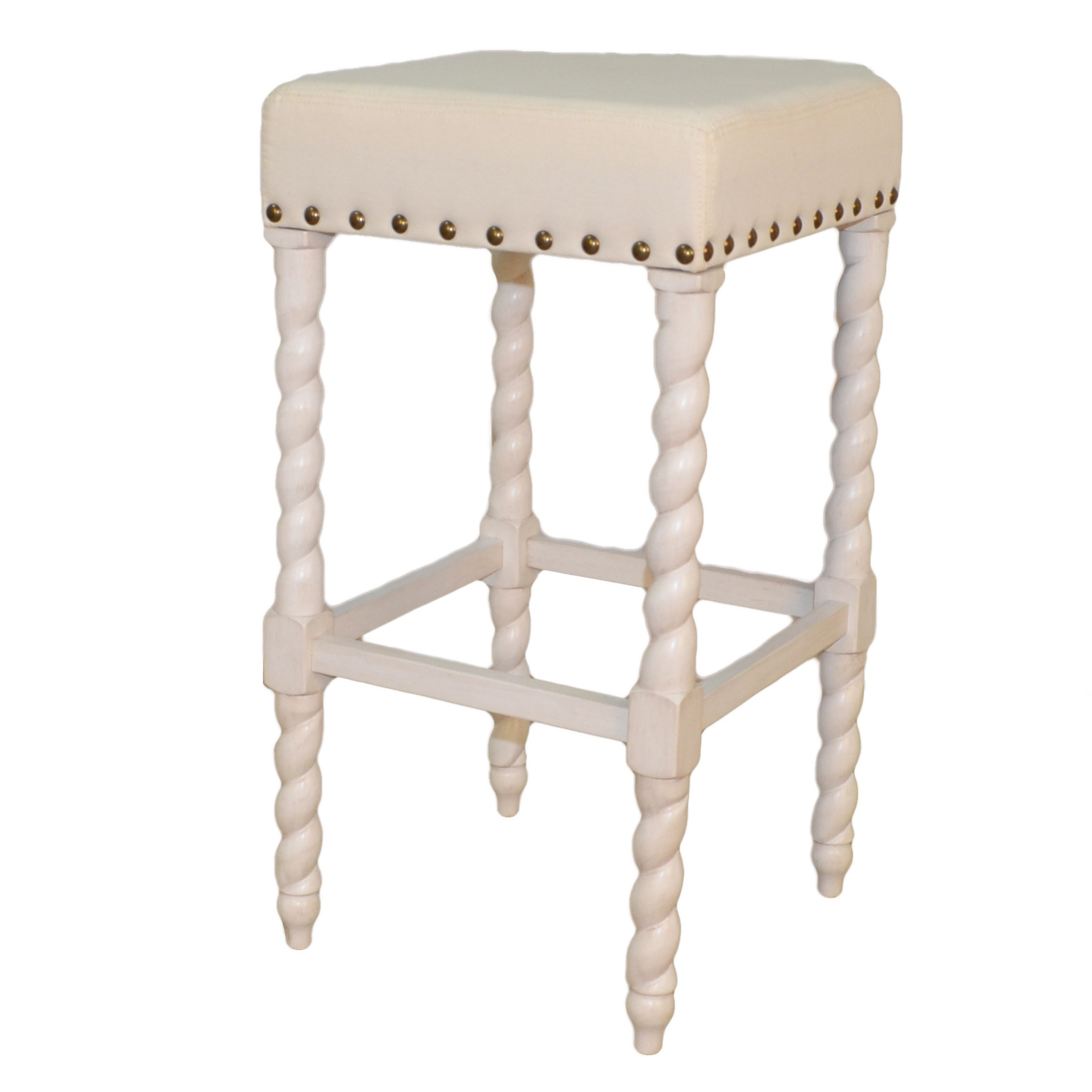 30-Inch Cream Linen Upholstered Backless Solid Wood Bar Stool 2 30-Inch Cream Linen Upholstered Backless Solid Wood Bar Stool - Image 2