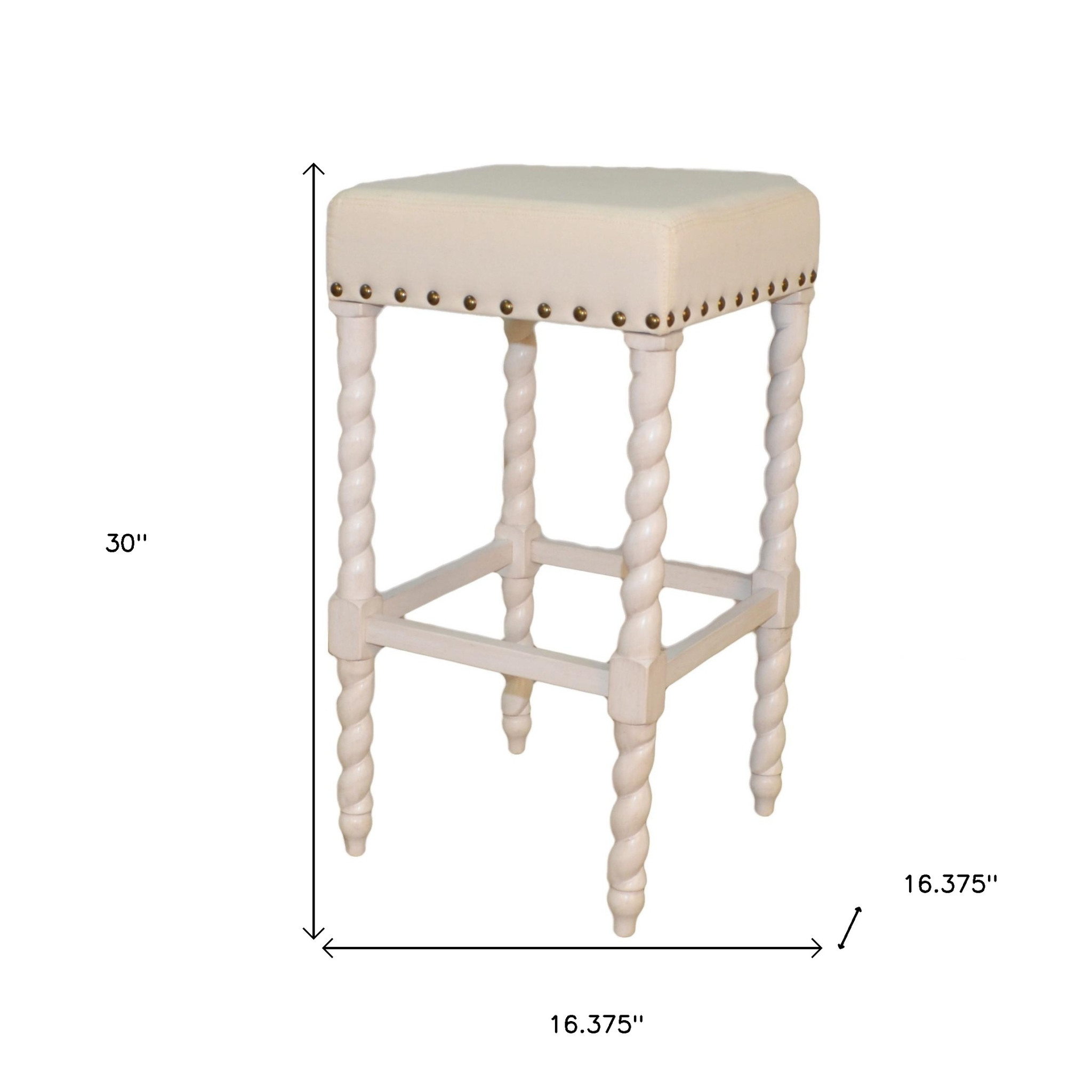 30-Inch Cream Linen Upholstered Backless Solid Wood Bar Stool 12 30-Inch Cream Linen Upholstered Backless Solid Wood Bar Stool