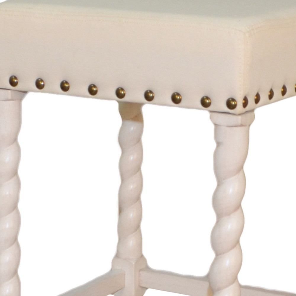 30-Inch Cream Linen Upholstered Backless Solid Wood Bar Stool 4 30-Inch Cream Linen Upholstered Backless Solid Wood Bar Stool - Image 4