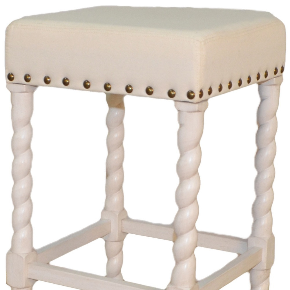 30-Inch Cream Linen Upholstered Backless Solid Wood Bar Stool 5 30-Inch Cream Linen Upholstered Backless Solid Wood Bar Stool - Image 5