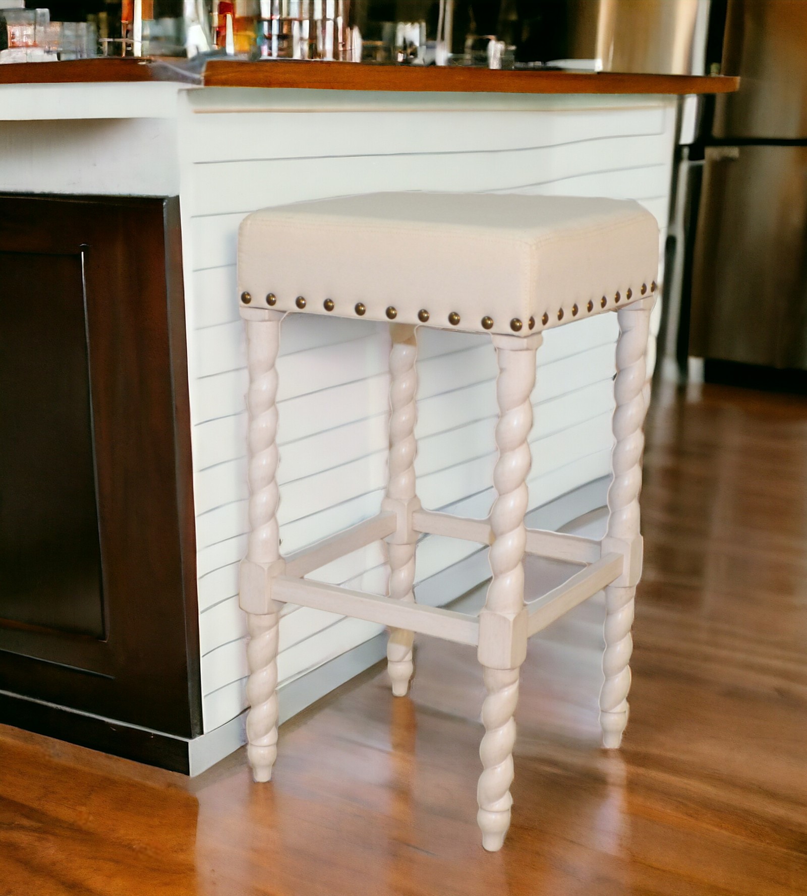 30-Inch Cream Linen Upholstered Backless Solid Wood Bar Stool 1 30-Inch Cream Linen Upholstered Backless Solid Wood Bar Stool