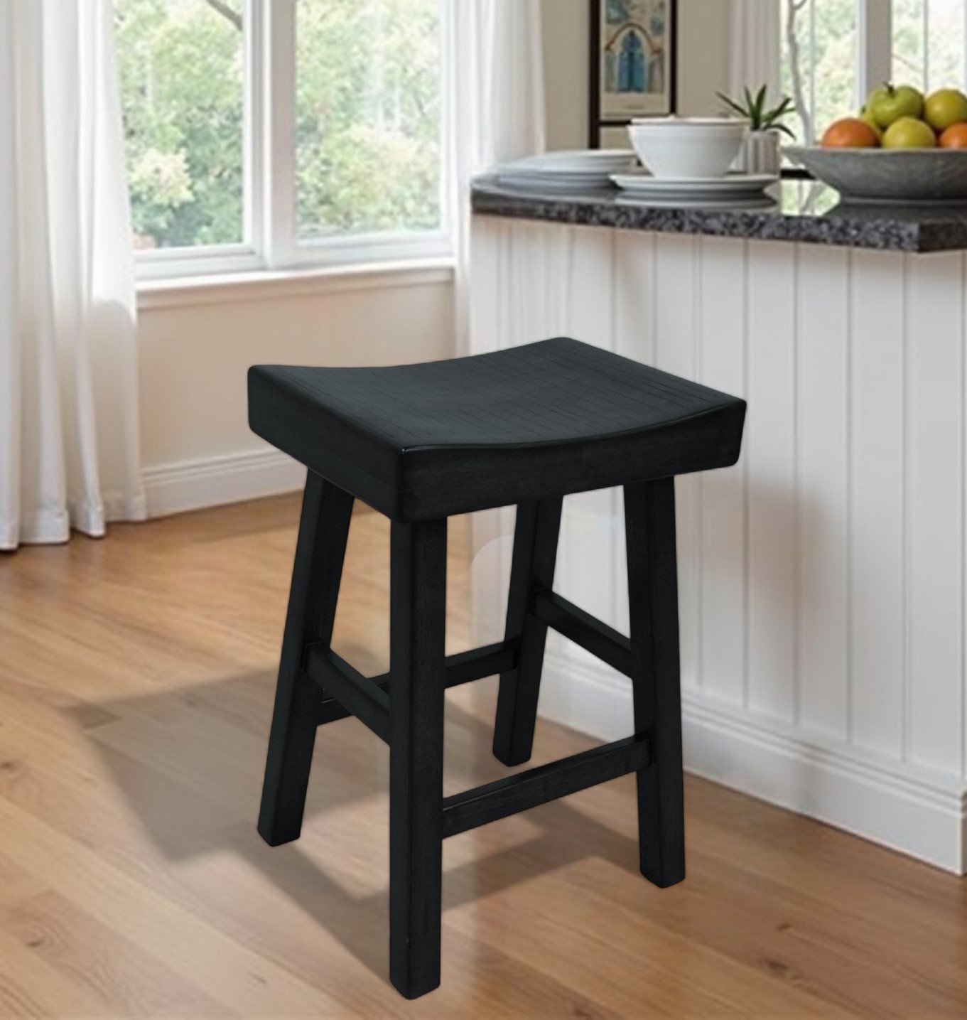25-Inch Solid Wood Backless Counter Height Bar Stool, Black 1 25-Inch Solid Wood Backless Counter Height Bar Stool, Black