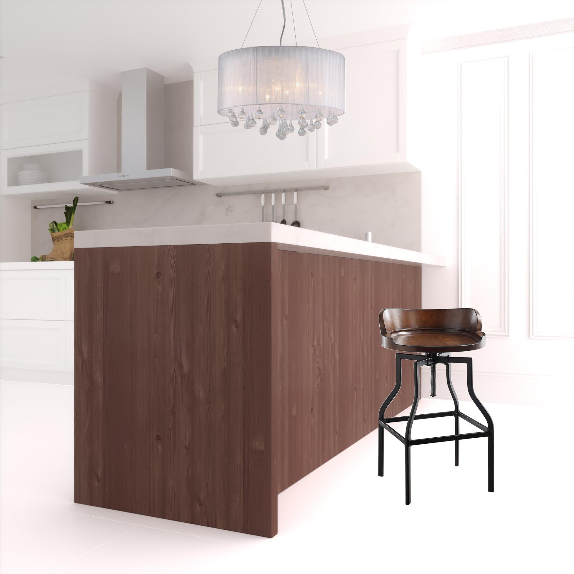 29 Inch Chestnut and Black Adjustable Swivel Backless Bar Stool 2 29 Inch Chestnut and Black Adjustable Swivel Backless Bar Stool - Image 2
